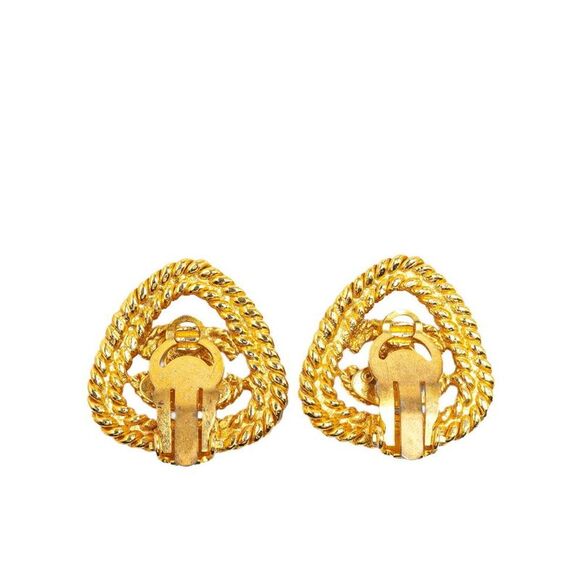 Pre Loved Chanel Triangle CC Rope Earrings Women Gold - Picture 2 of 4
